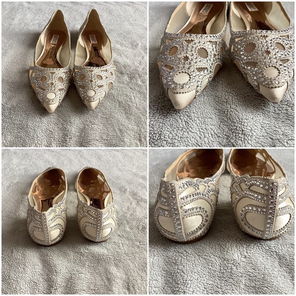 Badgley Mischka Gigi Pointed Flat Evening Shoe Mesh Crystal Bridal Wedding Ivory - Picture 4 of 15